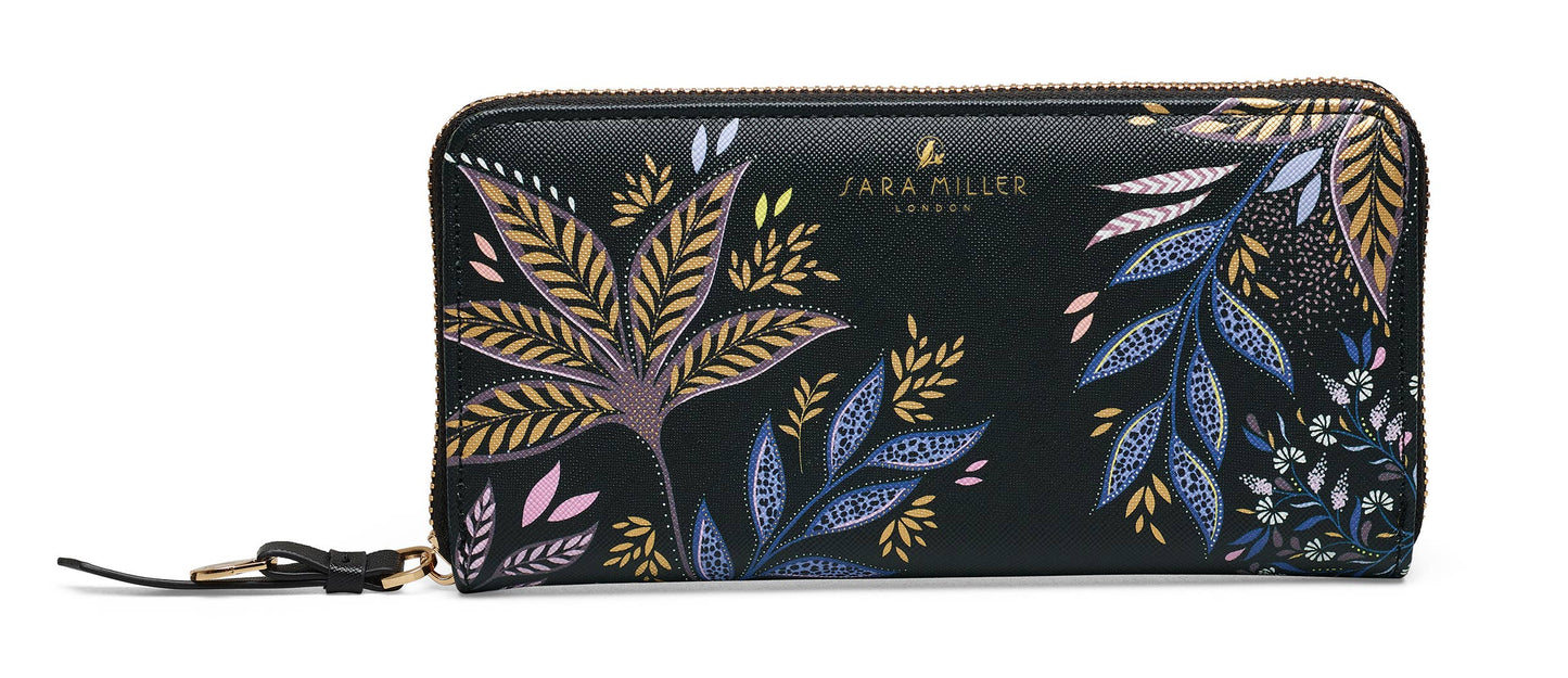 Sara Miller Zip Purse (Large): Black Botanic