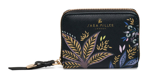 Sara Miller Zip Purse (Small): Black Botanic